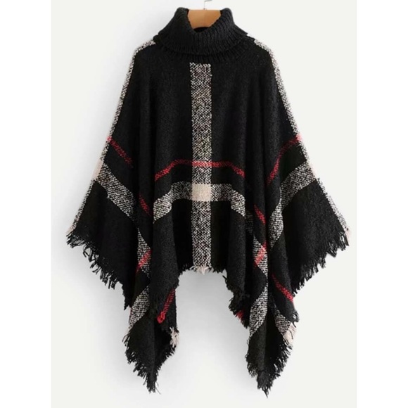LAST CHANCE❄️Plaid poncho black turtleneck sweater - Picture 2 of 3